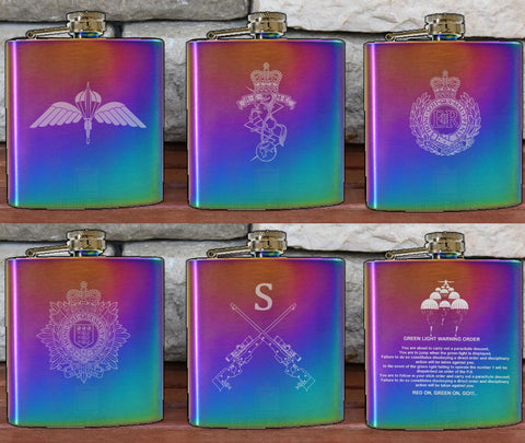 Engraved / Personalised Hipflask 6oz Rainbow Coloured Steel