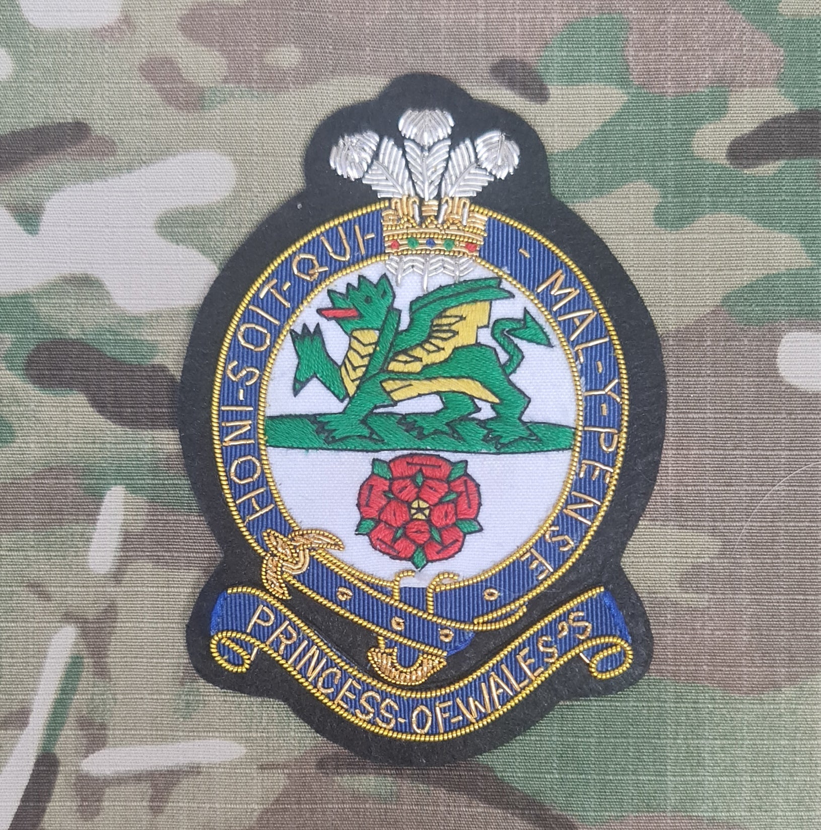 The Princess of Wales's Royal Regiment (PWRR) Hand Embroidered Wire Bullion Blazer Badge