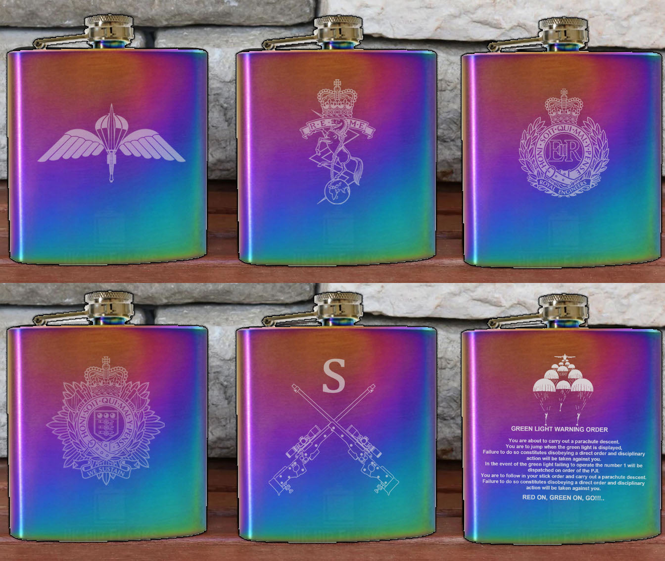 Engraved / Personalised Hipflask 6oz Rainbow Coloured Steel