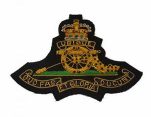 Royal Artillery (RA)  Hand Embroidered Wire Bullion Blazer Badge
